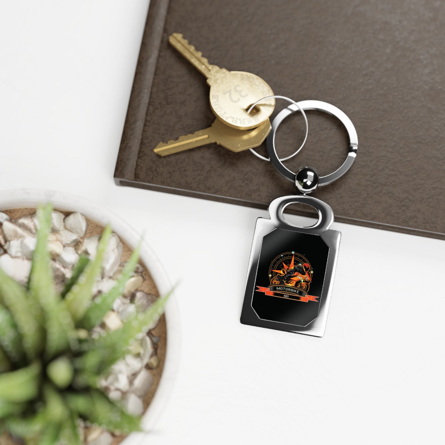 Rectangle Photo Keychain - Premium Metal Keyring by Motorbike101