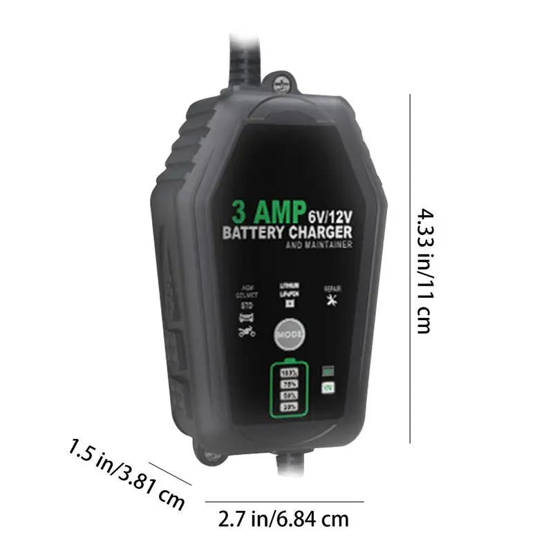 6V/12V Trickle Charger - Automotive Battery Maintainer for Travel