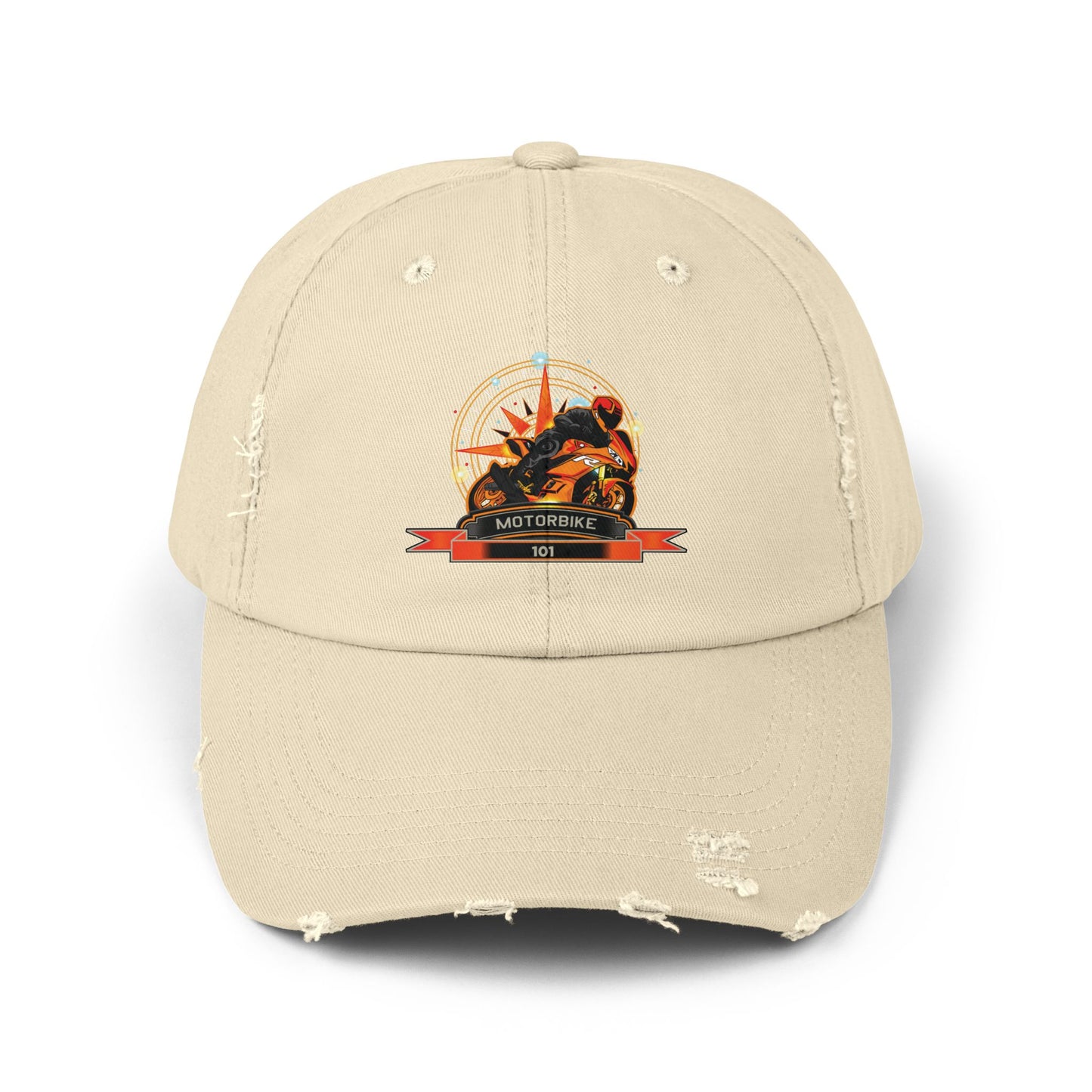Distressed Baseball Cap - Beige Vintage Motorcyle Hat by Motorbike101