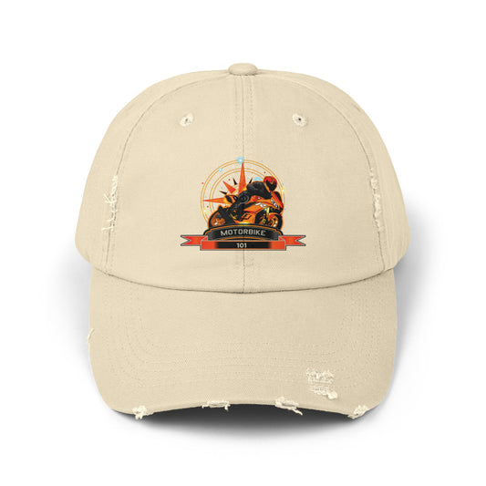Distressed Baseball Cap - Beige Vintage Motorcyle Hat by Motorbike101