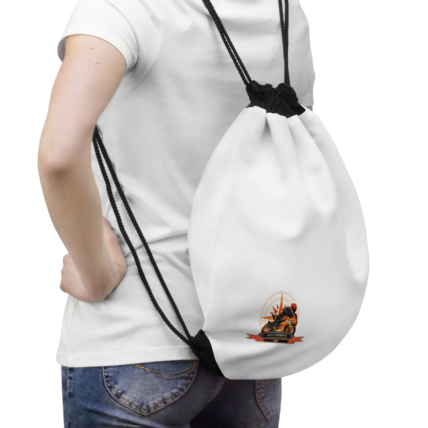 Premium White Drawstring Bag - Lightweight Bag for Travel by Motorbike101