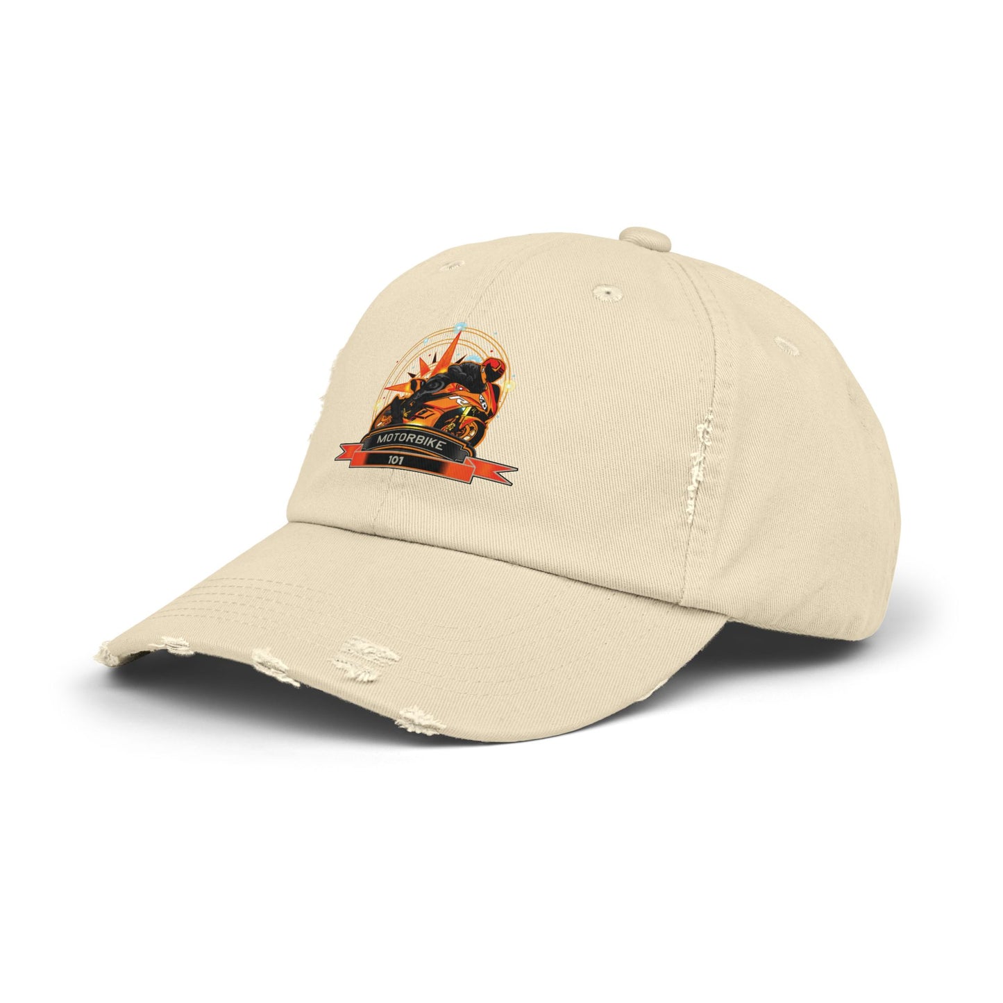 Distressed Baseball Cap - Beige Vintage Motorcyle Hat by Motorbike101