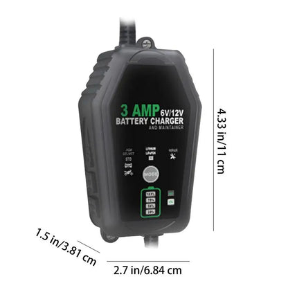 6V/12V Trickle Charger - Automotive Battery Maintainer for Travel