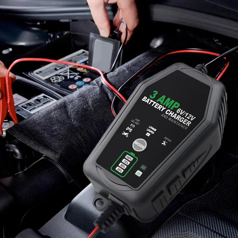 6V/12V Trickle Charger - Automotive Battery Maintainer for Travel