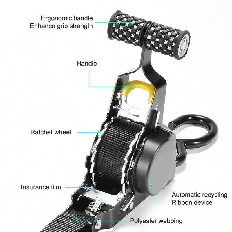 Convenient Retractable Ratchet Strap for Motorcycle Luggage