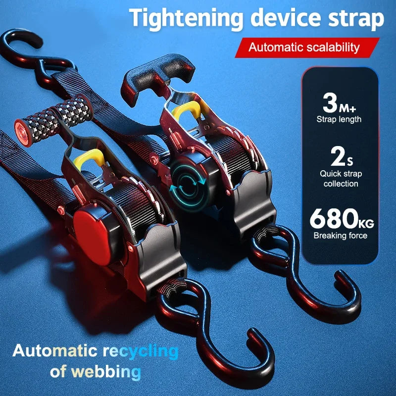 Convenient Retractable Ratchet Strap for Motorcycle Luggage