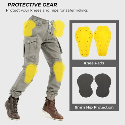 Motorcycle Pants Men - Protective Cargo with Elastic Fit