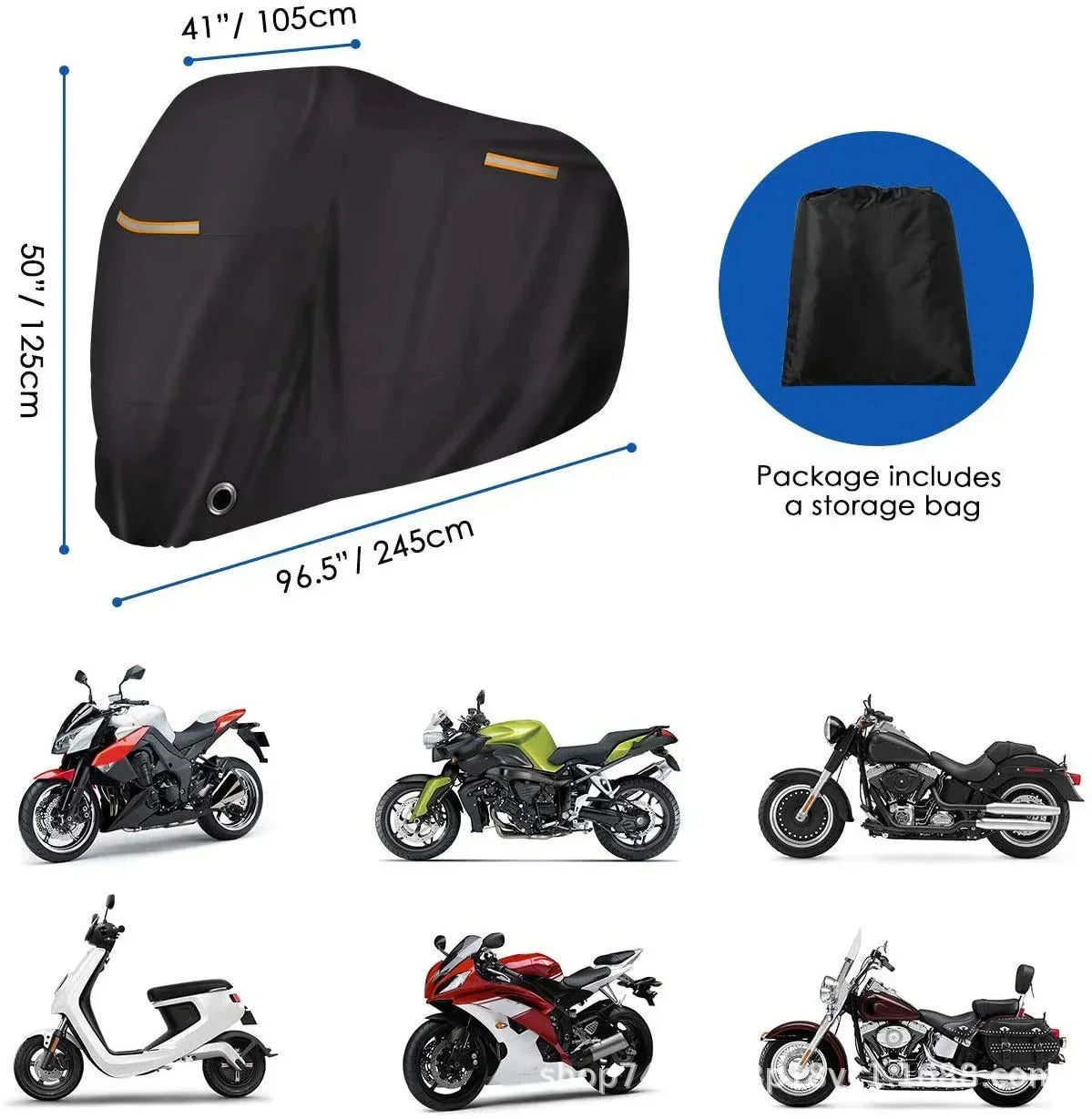 190T Motorcycle Cover Waterproof Outdoor Protection